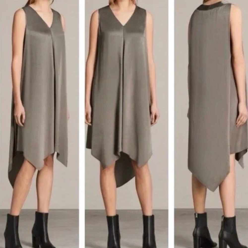 AllSaints Blaze Steel Grey Silky Dress.Retail $308